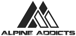 ALPINE ADDICTS LOGO WITH QUADRILATERALS FORMING STYLIZED MOUNTAINS