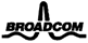The word BROADCOM with a curving line that starts underneath the letters BRO, curves up through the letter A and then  back down through the letter D and then runs beneath the letters COM.