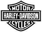 Shield design with a bar across the center which reads "Harley-Davidson", with the words "Motor" and "Cycles" above and below.