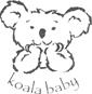 Text of the words koala and baby beneath a depiction of the upper portion of a koala or bear figure with paws under chin