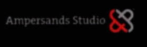 The word "Ampersands", followed by the word "Studio" and  a design element (two overlapping ovals). The words are grey and the design element is grey and red, all on a black background.