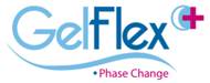 The word "GELFLEX".  "GEL" is written in pale blue and  "FLEX" in dark blue letters. A pink "+" symbol appears  in superscript after "GELFLEX" and below "FLEX" the words "Memory Foam" are written in pink in smaller font.