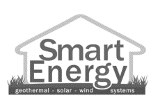 "Smart Energy" in house underlined with text geothermal-solar-windsystems