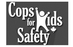 COPS FOR KIDS SAFETY (K as figurine with upraised arms, maple leafbelow d