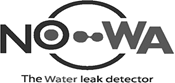 Les mots "NO" et "WA" relié par un cercle  de la lettre O à A contenant trois points. Au dessous, se retrouve la phrase suivante: "The Water leak detector"