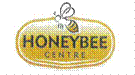 The design of a bee placed over the word Honeybee stacked over the word Centre all contained within an oval frame.