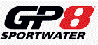 The letters GP beside the number 8 together with the word SPORTWATER all in a design format.