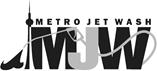The words METRO JET WASH appear above the letters MJW. A representation of a tower appears to the left of the words and letters and a hose loops across the letters.