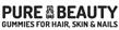 Un logo noir et blanc avec les mots PURE et BEAUTY et un dessin d’ours entre les deux mots.  En dessous se trouve le libellé GUMMIES FOR HAIR, SKIN & Nails.
