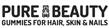 Un logo noir et blanc avec les mots PURE et BEAUTY et un dessin d’ours entre les deux mots.  En dessous se trouve le libellé GUMMIES FOR HAIR, SKIN & Nails.
