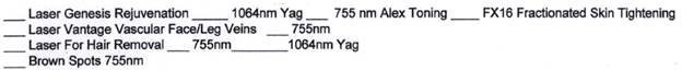 Excerpt from consent form showing laser treatments to be selected.
